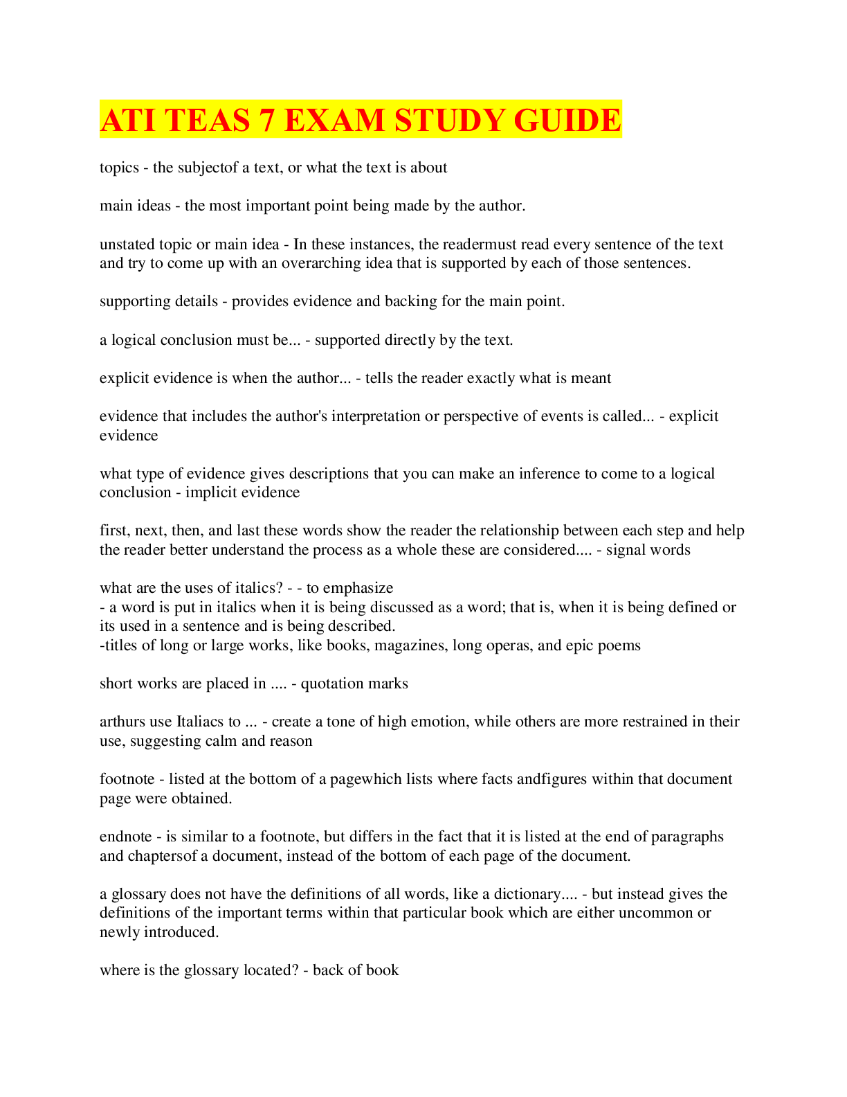 Preview image for ATI TEAS 7 EXAM STUDY GUIDE